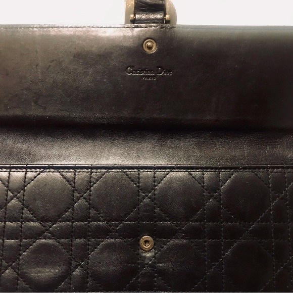 Christian Dior Cannage Vintage Wristlet Clutch Wallet  Black Leather (AUTHENTIC) - Picture 6 of 12